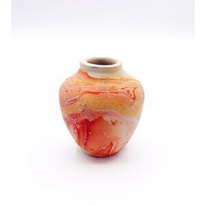 Nemadji Pottery USA Vase Orange Red Swirl Marbled Small 3.5” Vintage Southwest